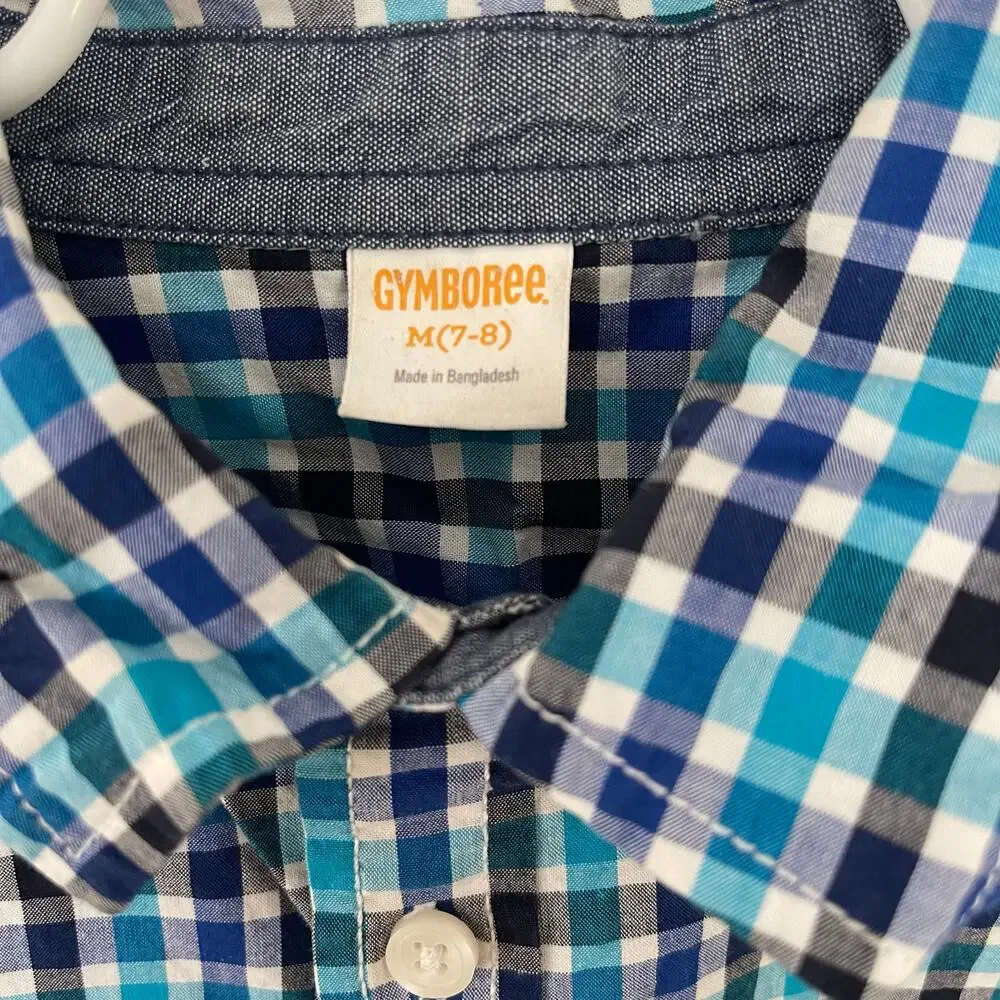 Gymboree‎ Boys Gingham Button Down Collared Shirt Blue Size 7